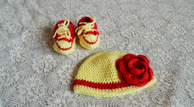 Crocheted Baby Booties and Caps